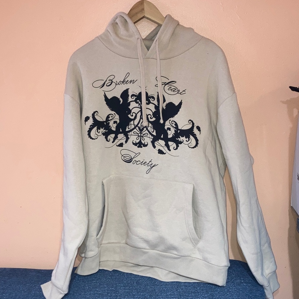 Forever 21 Cream Hoodie with Black Graphic